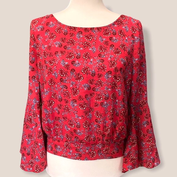 Jack by BB Dakota Red Rose Floral Back Tie Top - Picture 1 of 7